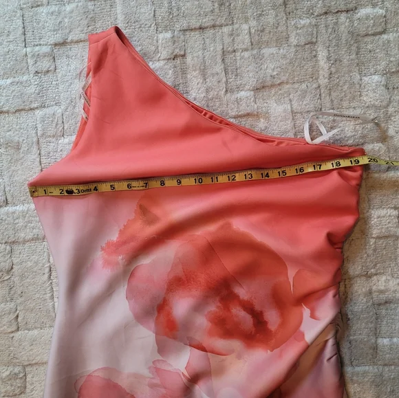 NWT DONNA KARAN Floral One Shoulder Sheat Dress Neoprene Size 14 - Picture 10 of 11